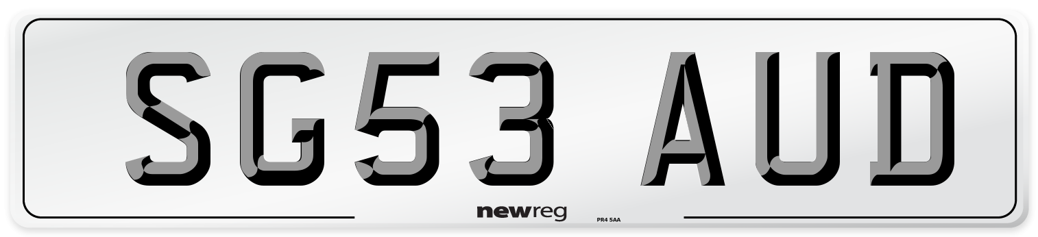 SG53 AUD Number Plate from New Reg